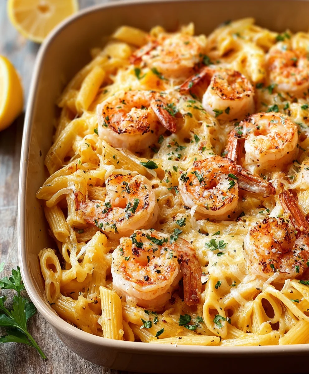 Shrimp Scampi Pasta Bake- Easy Weeknight Meal