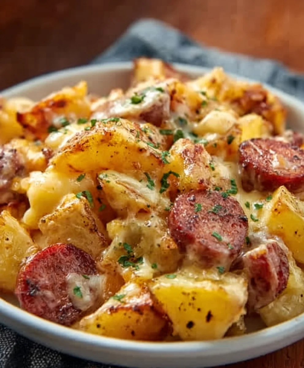 Cheesy Ranch Potatoes-Beef Sausage Skillet