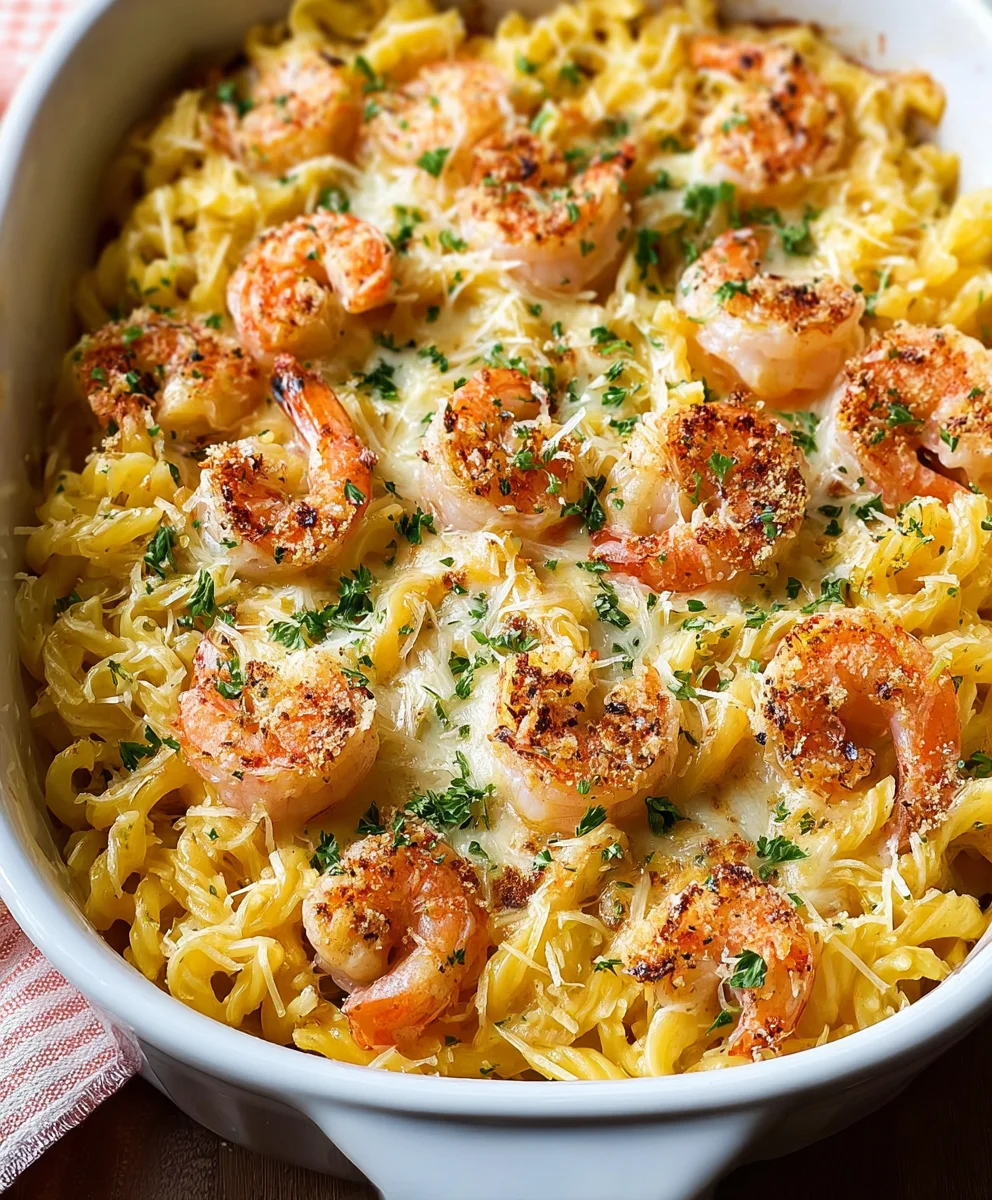 Shrimp Scampi Pasta Bake- Easy Weeknight Meal