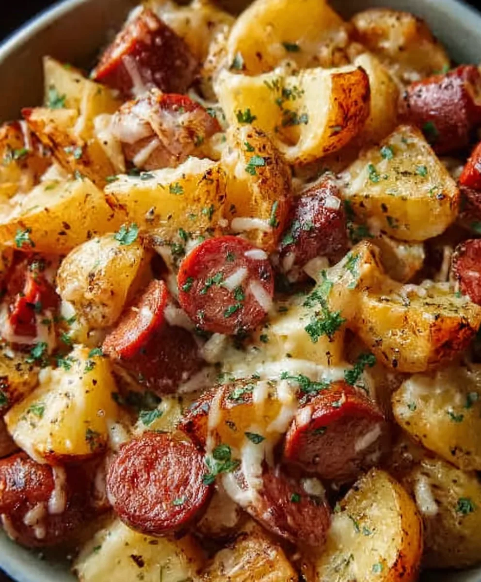 Cheesy Ranch Potatoes-Beef Sausage Skillet
