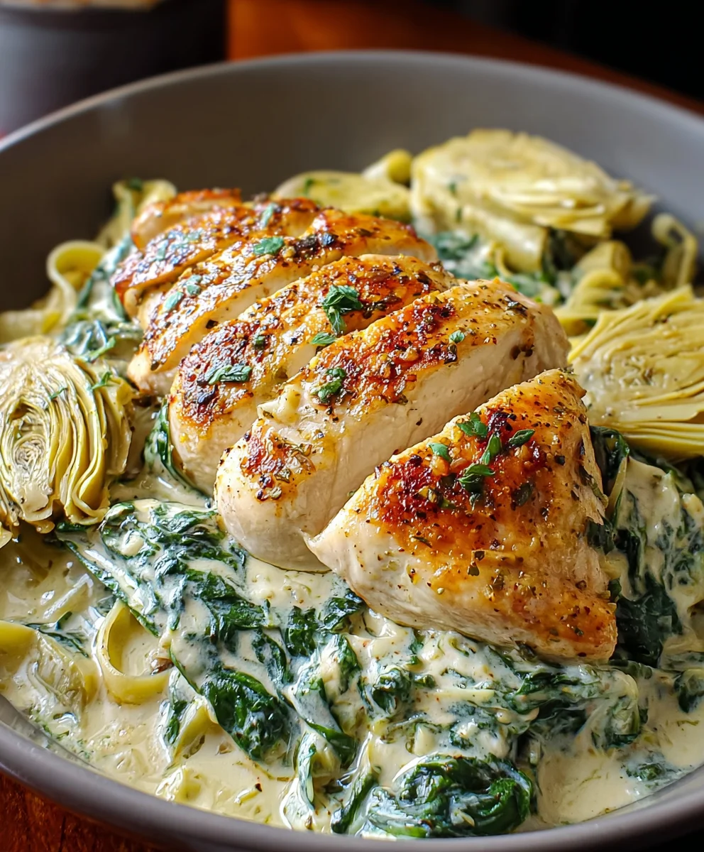 Spinach Artichoke Chicken Bake-Easy One Pan
