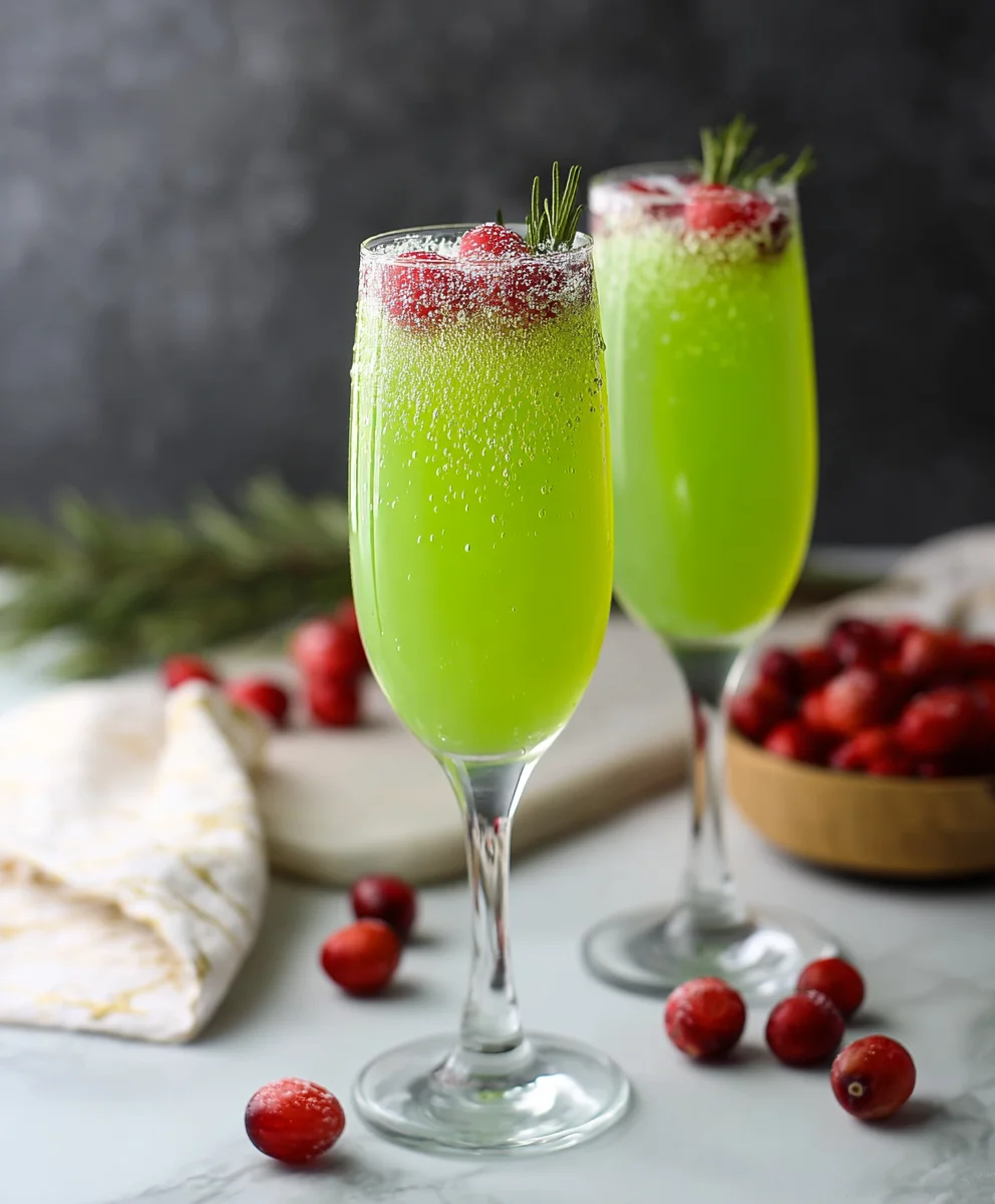 Festive Grinch Mimosa- Whimsical Drink Recipe