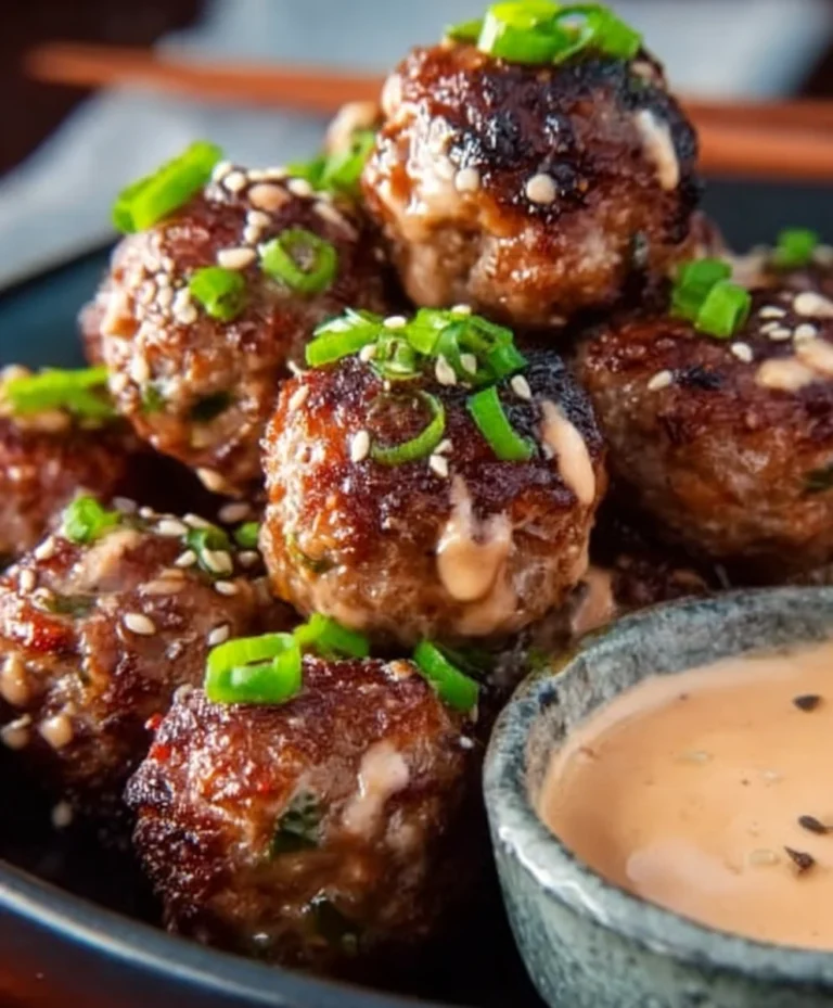 Korean BBQ Beef Meatballs Spicy Mayo Dip Recipe