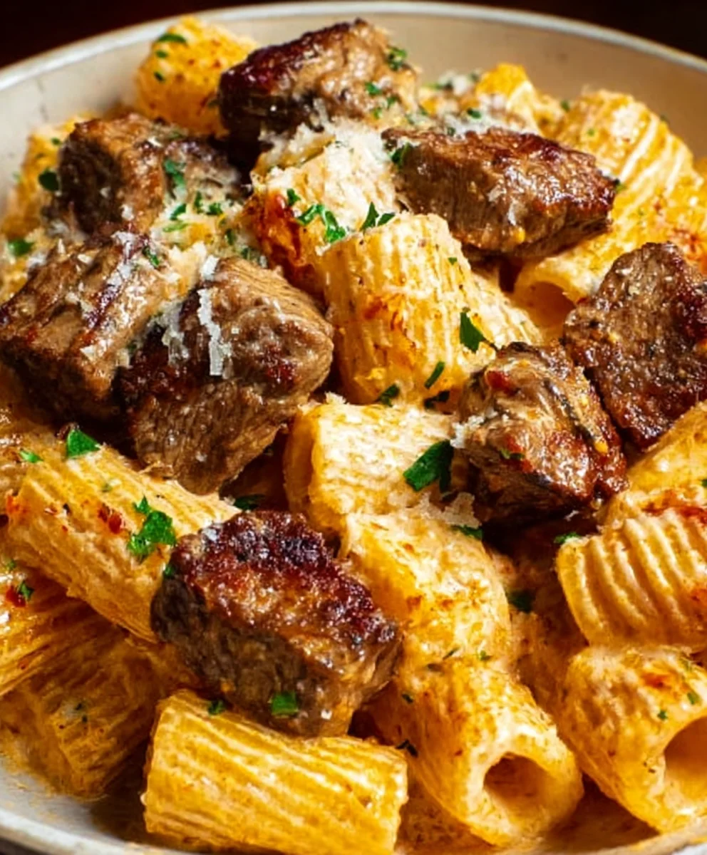 Cajun Beef Tips Cheesy Rigatoni Parmesan Recipe