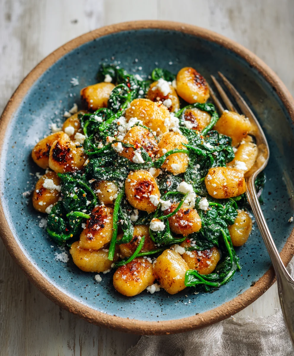 Crispy Gnocchi Spinach Feta Recipe Easy Delicious