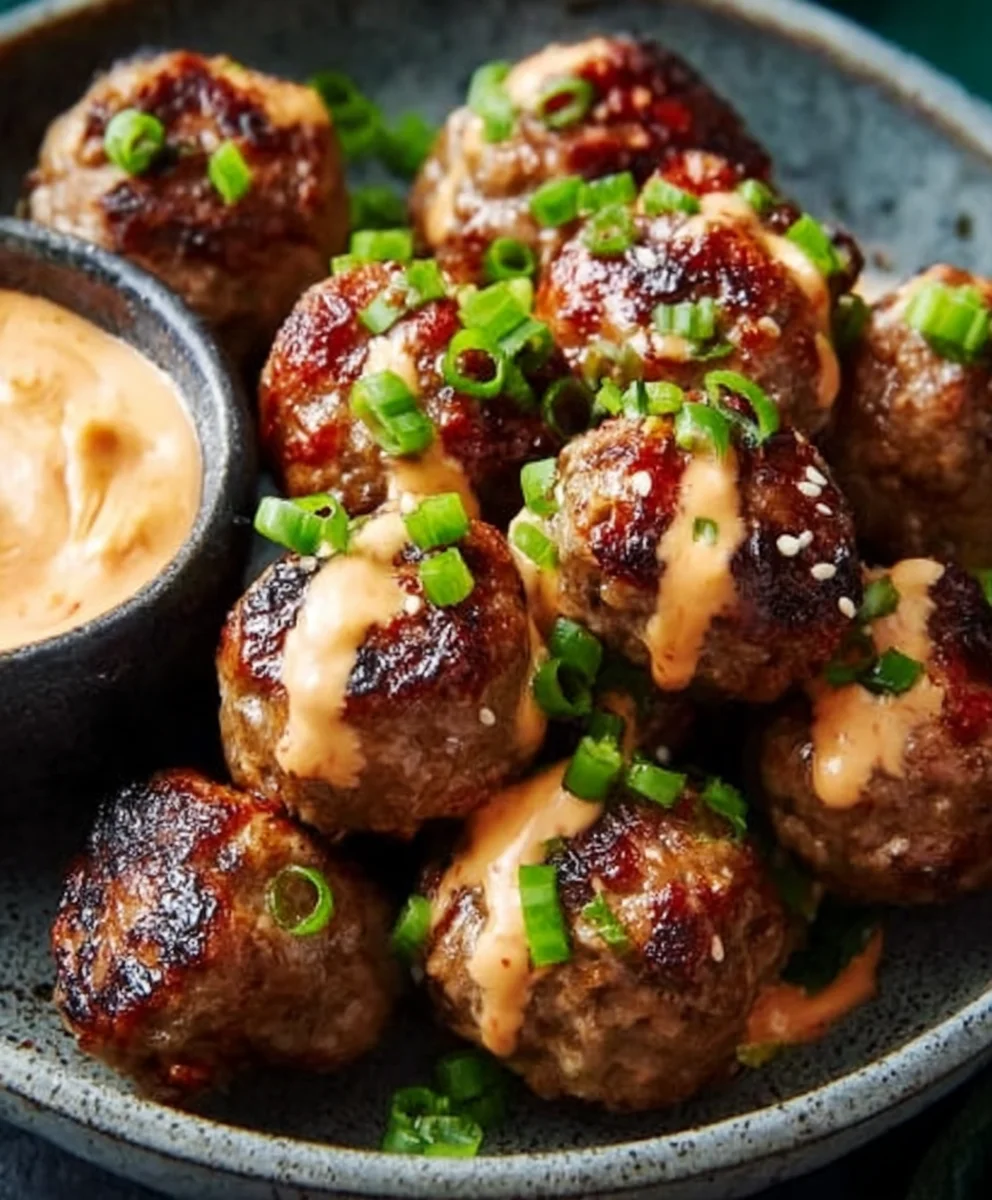 Korean BBQ Beef Meatballs Spicy Mayo Dip Recipe