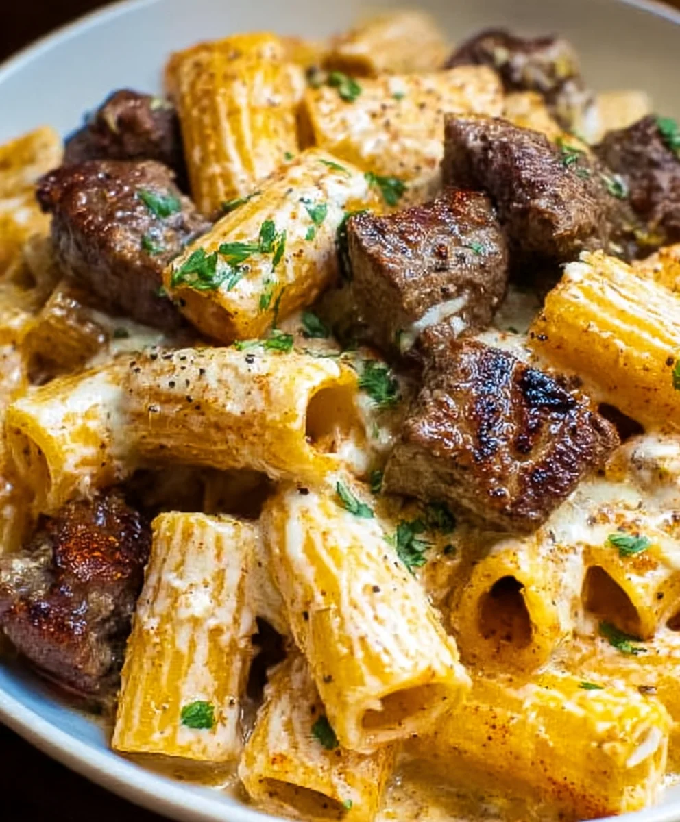 Cajun Beef Tips Cheesy Rigatoni Parmesan Recipe