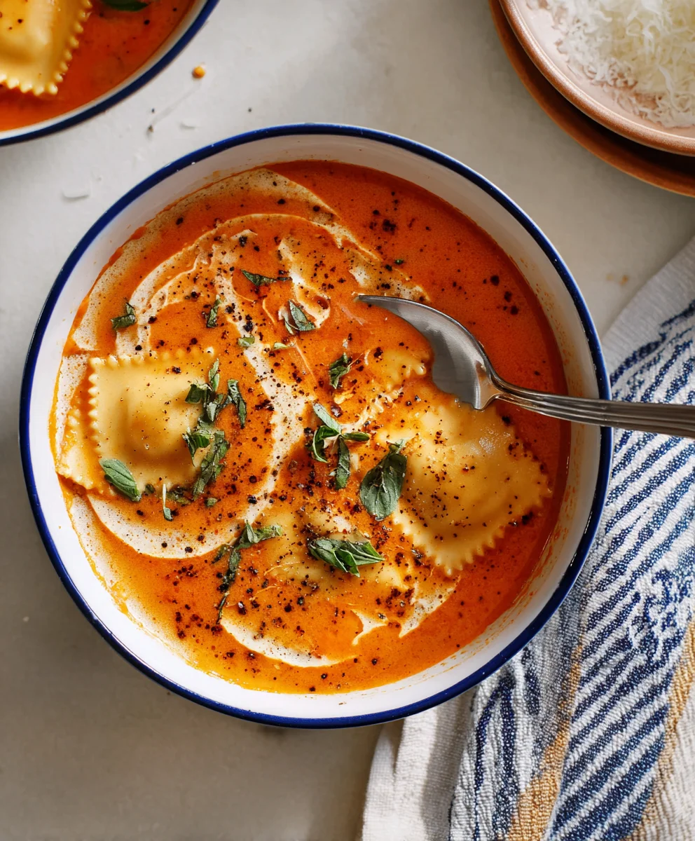 Roasted Red Pepper Ravioli Soup - Easy Comfort Food