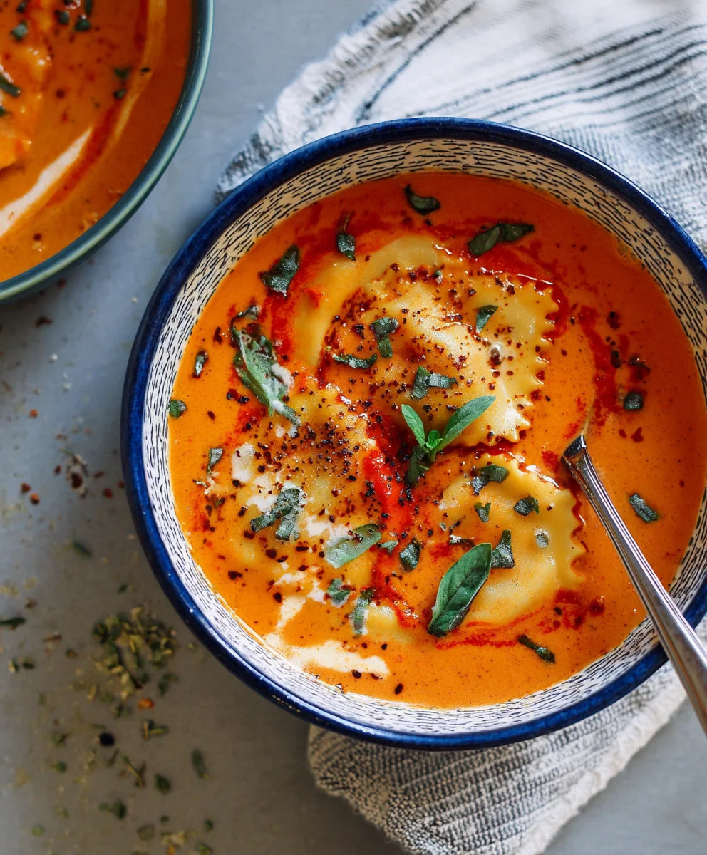 Roasted Red Pepper Ravioli Soup - Easy Comfort Food