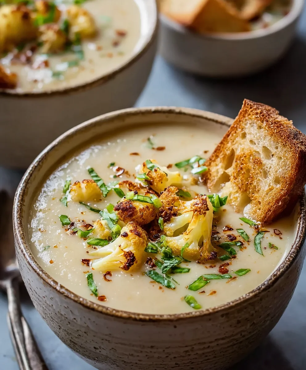 Creamy Roasted Garlic Cauliflower Soup Recipe