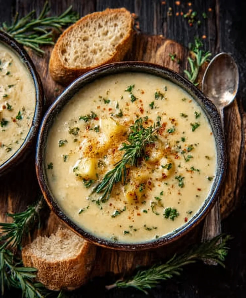 Hearty Cheddar Garlic Herb Potato Soup - Easy Comfort Food