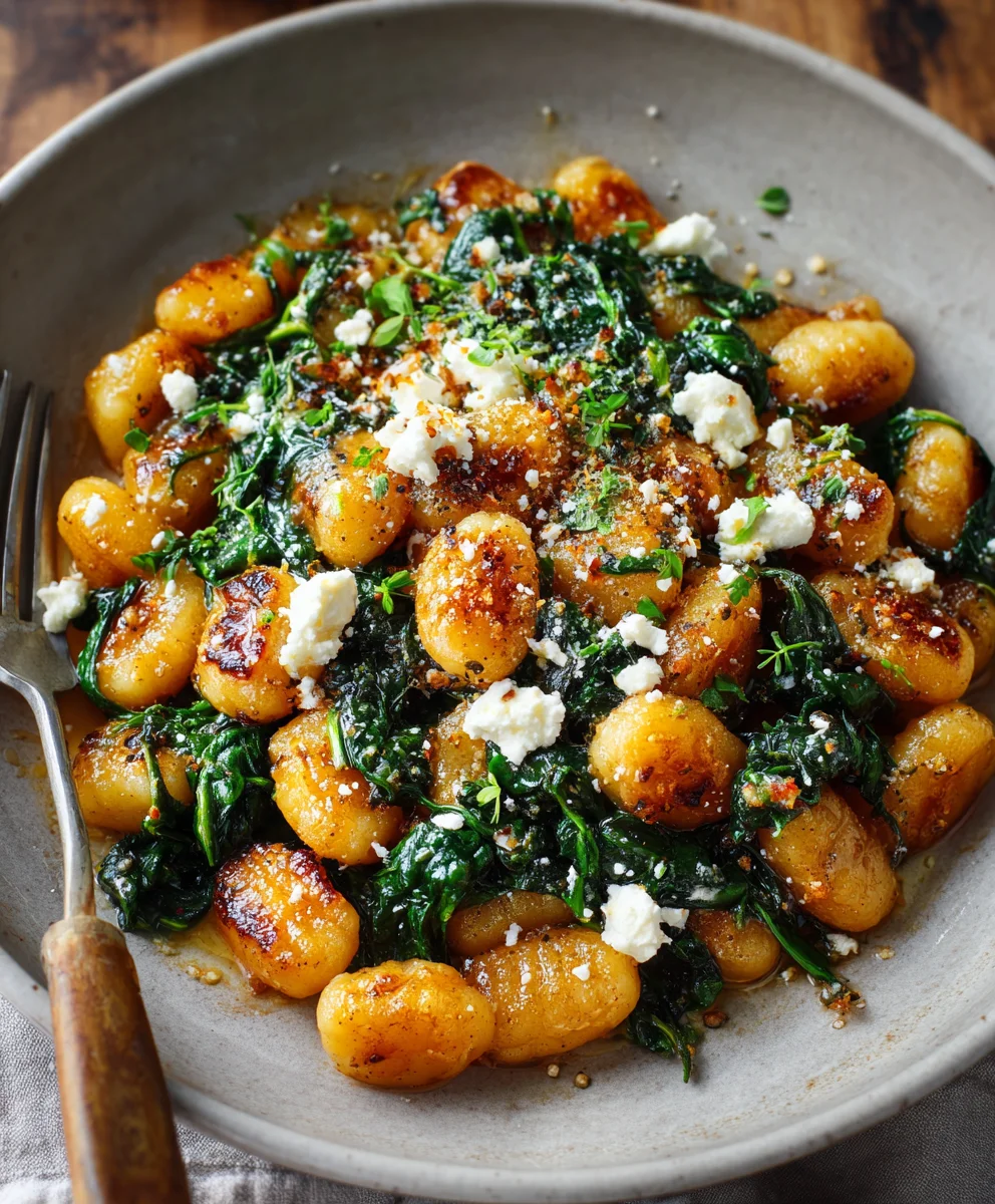 Crispy Gnocchi Spinach Feta Recipe Easy Delicious