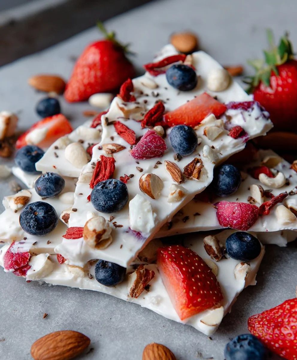 Easy Frozen Yogurt Bark Berry Nut Treat