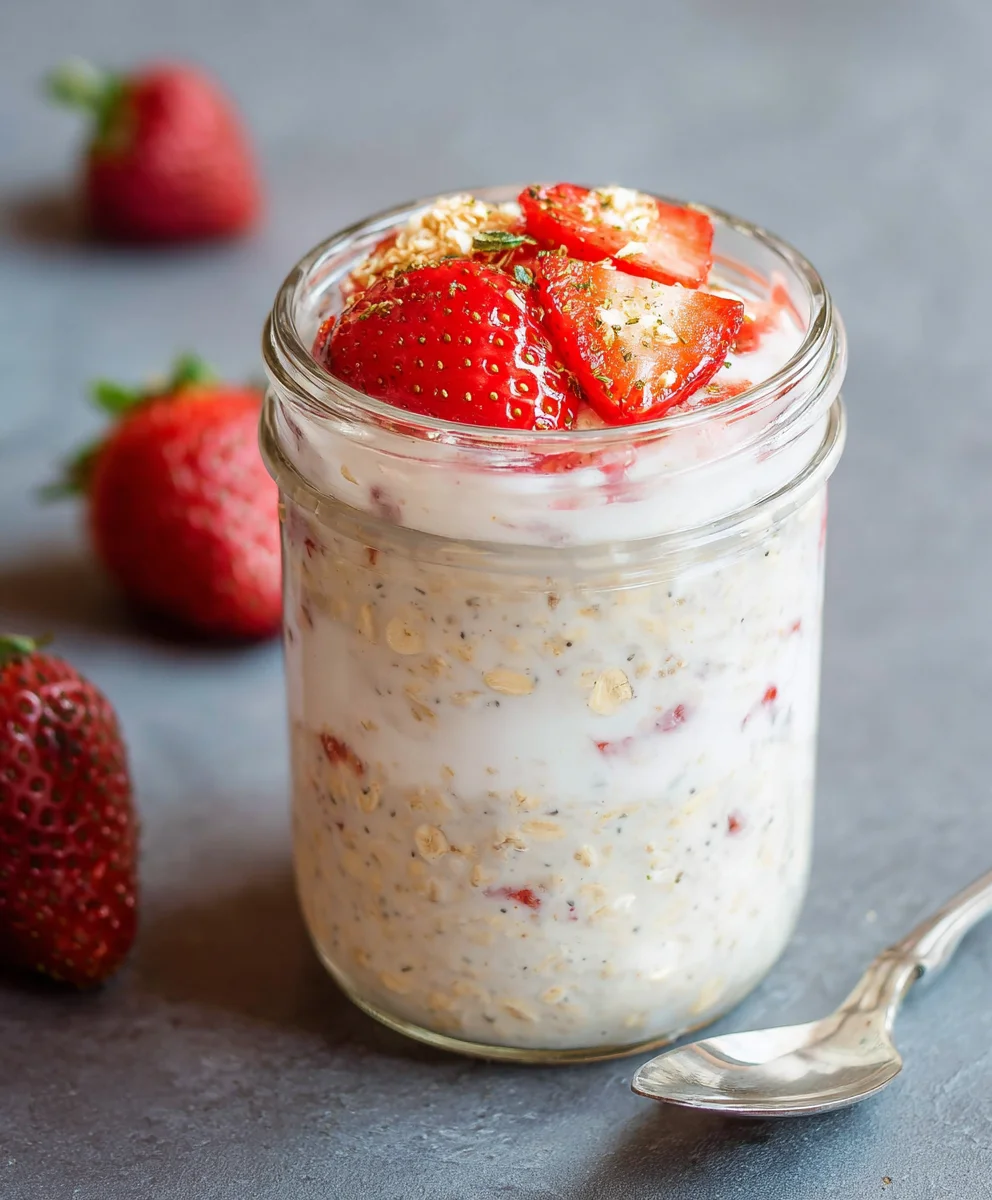 Strawberry Cheesecake Overnight Oats Recipe-Easy Breakfast