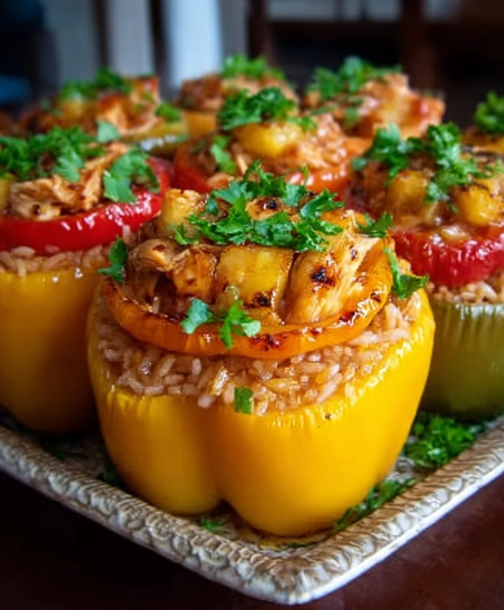 Teriyaki Pineapple Chicken Stuffed Peppers-Sweet Savory