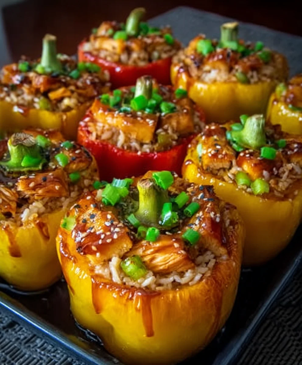 Teriyaki Pineapple Chicken Stuffed Peppers-Sweet Savory