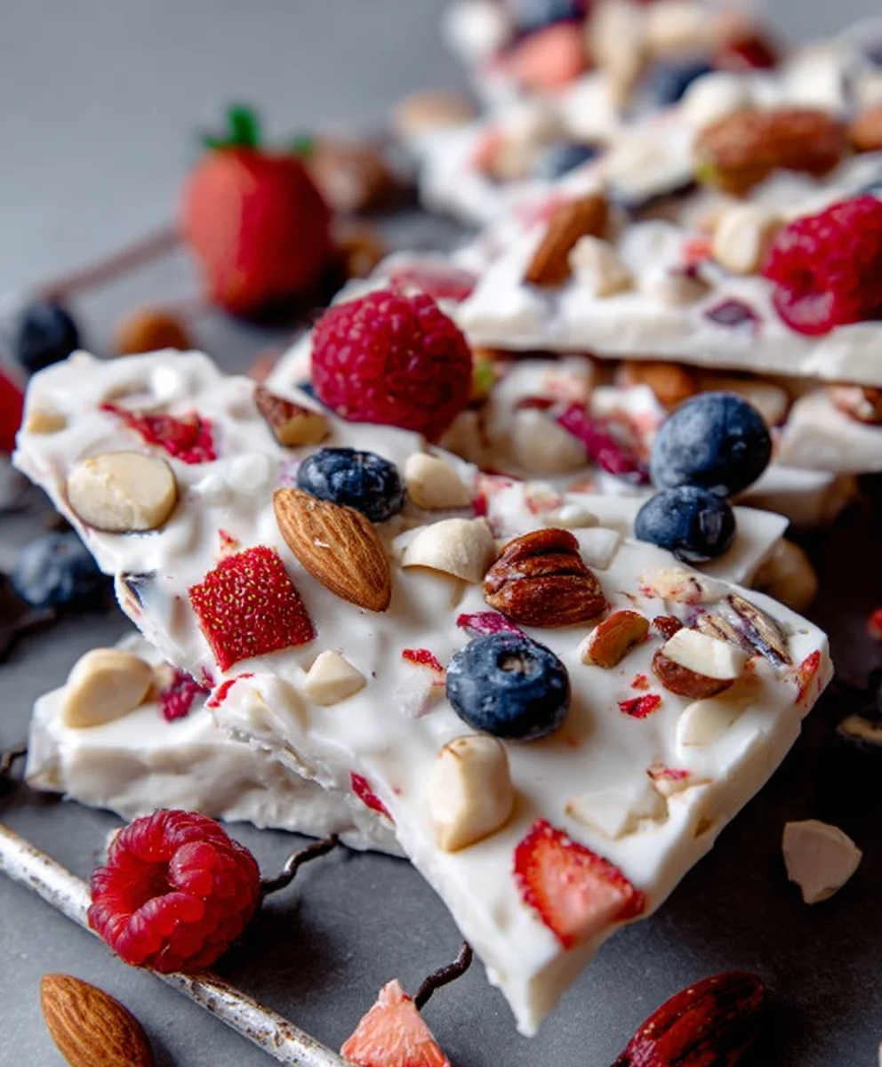 Easy Frozen Yogurt Bark Berry Nut Treat