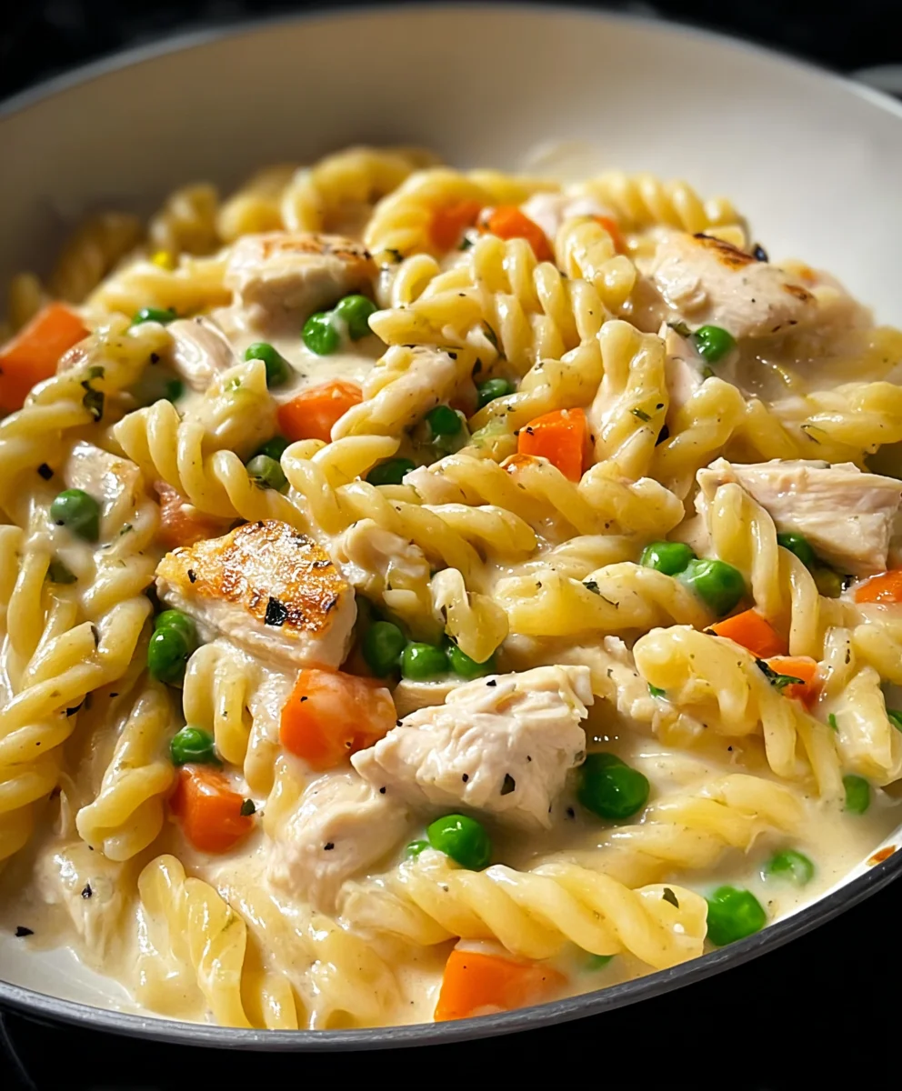 Creamy Chicken Pot Pie Pasta-Easy Comfort Food Recipe
