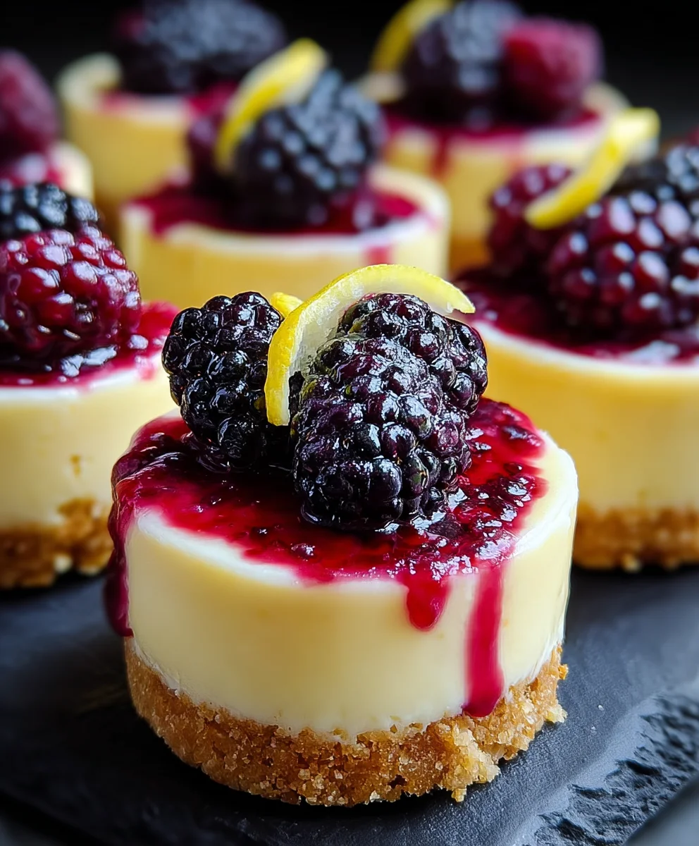 Lemon Raspberry Blackberry Mini Cheesecakes - Easy Dessert