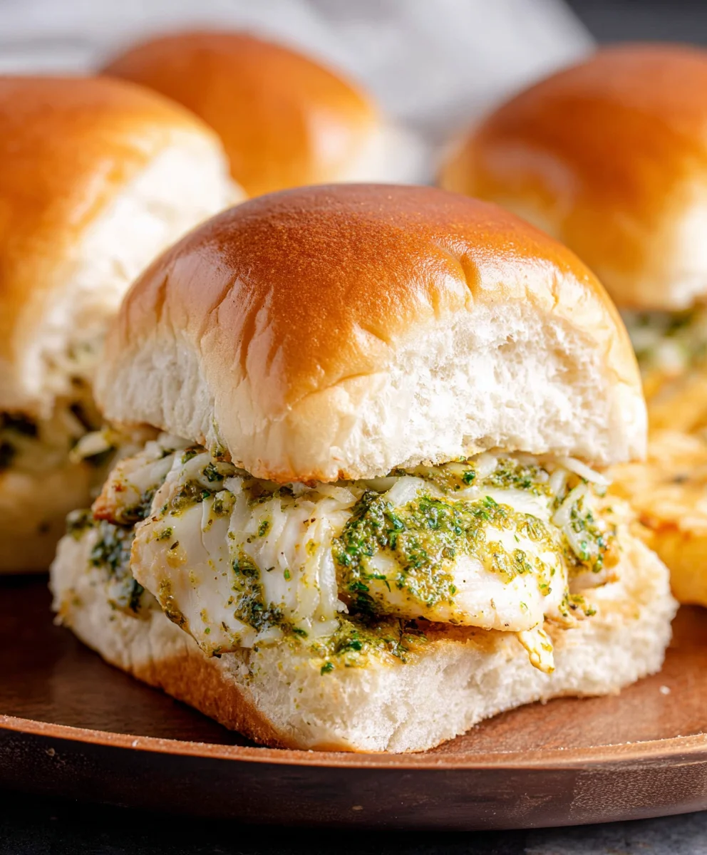 Cheesy Garlic Pesto Chicken Sliders-Easy Bites