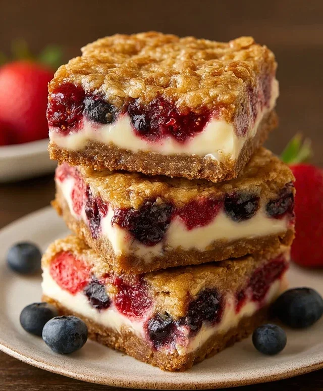 Berry Oatmeal Cheesecake Bars