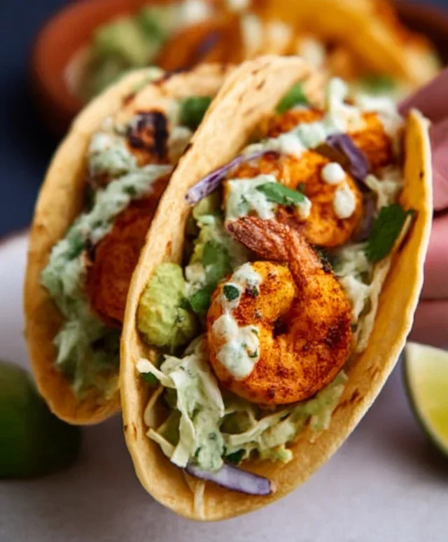 Cilantro Lime Shrimp Tacos with Creamy Slaw