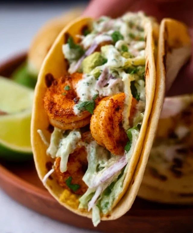 Cilantro Lime Shrimp Tacos with Creamy Slaw