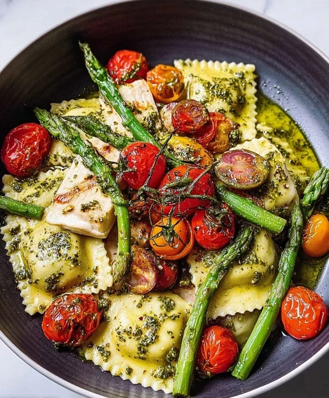 Chicken Ravioli with Pesto and Veggies