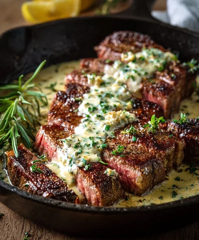Garlic Butter Steak With Parmesan Cream Sauce